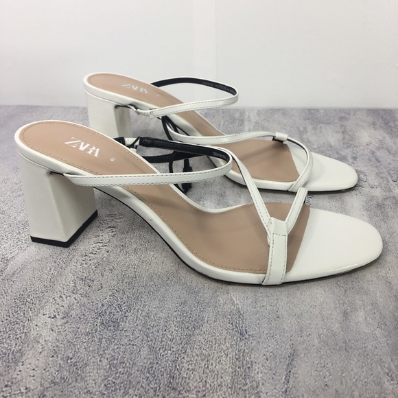zara heeled mules with asymmetrical straps